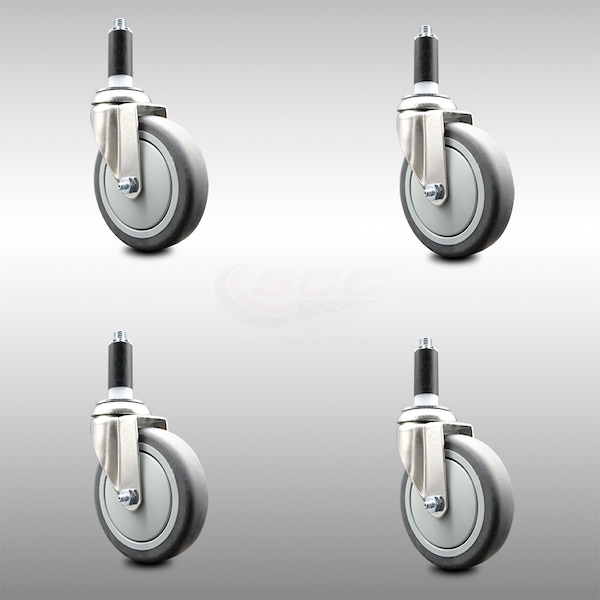 5 Inch 316SS Thermoplastic Rubber Swivel 1 Inch Expanding Stem Caster Set
